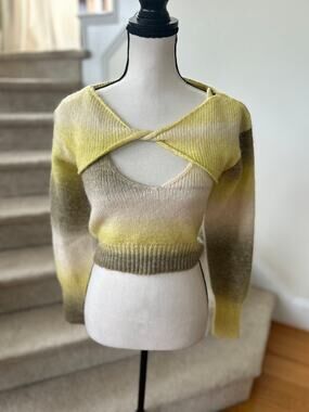 Beige Botany Crop Shrug & Cami Set Yellow Green Ombre Beach Vacation Resort